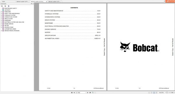 Bobcat Skid Steer Loader S175 Service Manuals 2