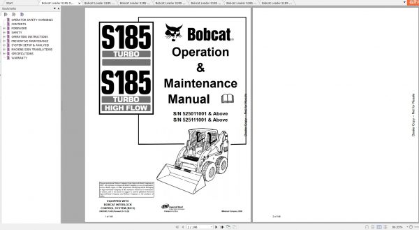 Bobcat Skid Steer Loader S185 Operaton Maintenance Manuals 1