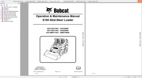 Bobcat Skid Steer Loader S185 Operaton Maintenance Manuals 2