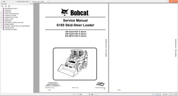 Bobcat Skid Steer Loader S185 Service Manuals 1