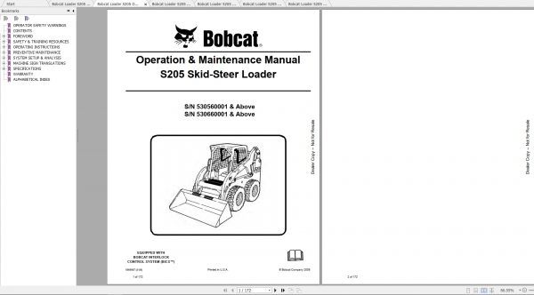 Bobcat Skid Steer Loader S205 Operaton Maintenance Manuals 2