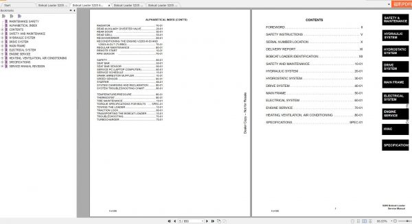 Bobcat Skid Steer Loader S205 Service Manuals 2