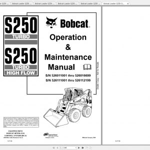 Bobcat Skid Steer Loader S250 Operaton Maintenance Manuals 1