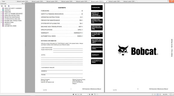 Bobcat Skid Steer Loader S300 Operaton Maintenance Manuals 3