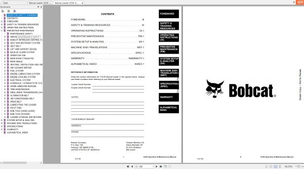 Bobcat Skid Steer Loader S330 Operaton Maintenance Manuals 2