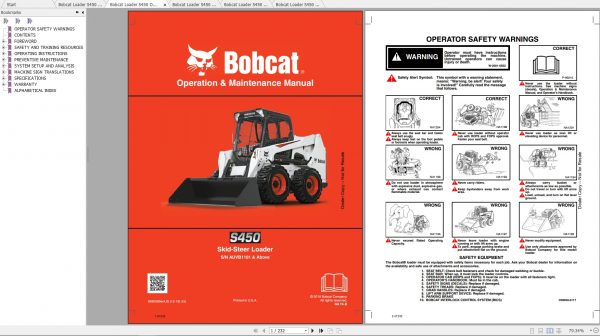 Bobcat Skid Steer Loader S450 Operaton Maintenance Manuals 1
