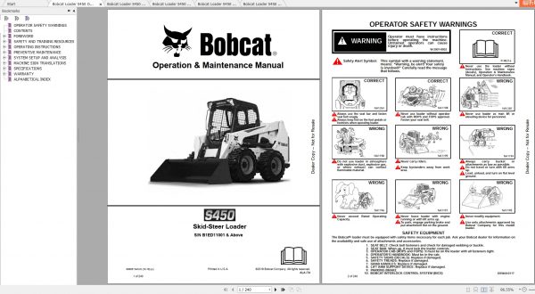 Bobcat Skid Steer Loader S450 Operaton Maintenance Manuals 2