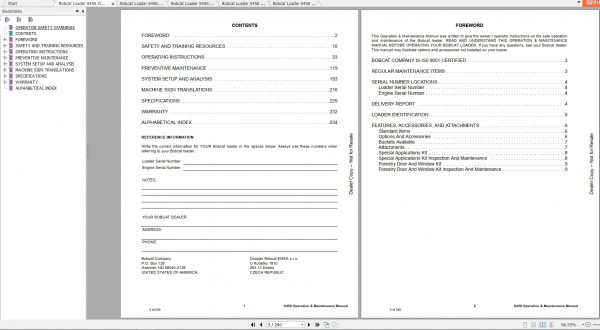 Bobcat Skid Steer Loader S450 Operaton Maintenance Manuals 3