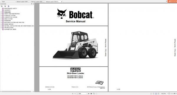 Bobcat Skid Steer Loader S450 Service Manuals 1