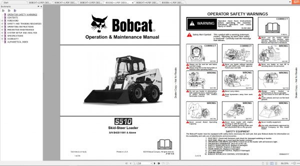 Bobcat Skid Steer Loader S510 Operaton Maintenance Manuals 1