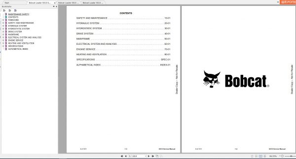 Bobcat Skid Steer Loader S510 Service Manuals 2