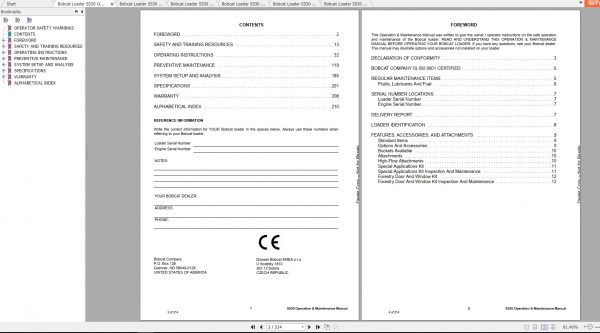 Bobcat Skid Steer Loader S530 Operaton Maintenance Manuals 3