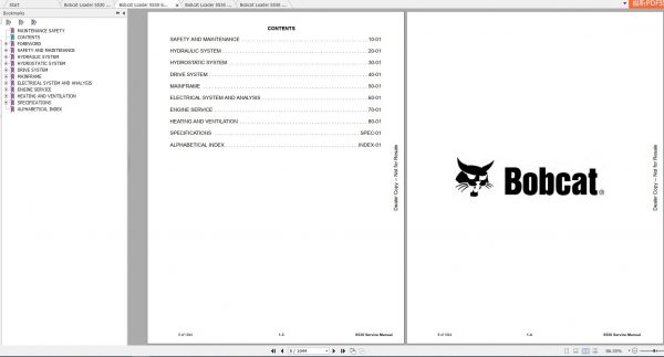 Bobcat Skid Steer Loader S530 Service Manuals 2