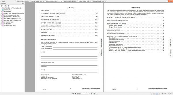 Bobcat Skid Steer Loader S550 Operaton Maintenance Manuals 3