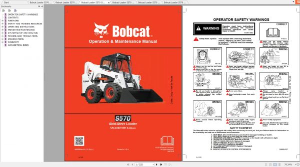Bobcat Skid Steer Loader S570 Operaton Maintenance Manuals 1