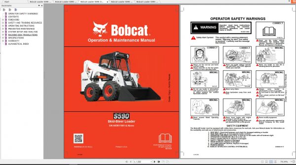 Bobcat Skid Steer Loader S590 Operaton Maintenance Manuals 1