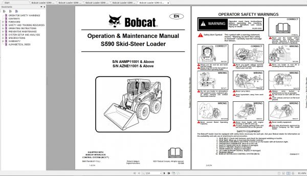Bobcat Skid Steer Loader S590 Operaton Maintenance Manuals 2