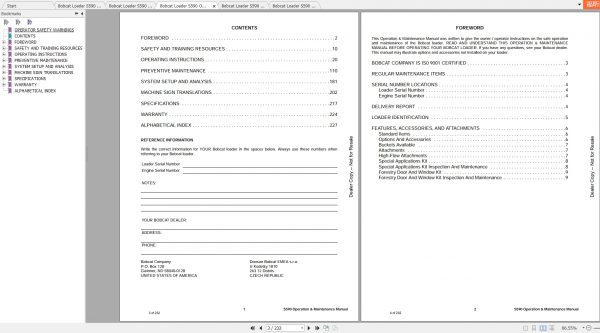 Bobcat Skid Steer Loader S590 Operaton Maintenance Manuals 3