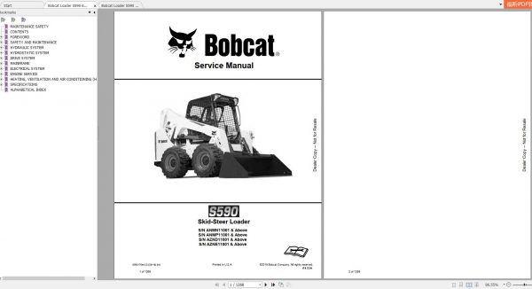 Bobcat Skid Steer Loader S590 Service Manuals 1
