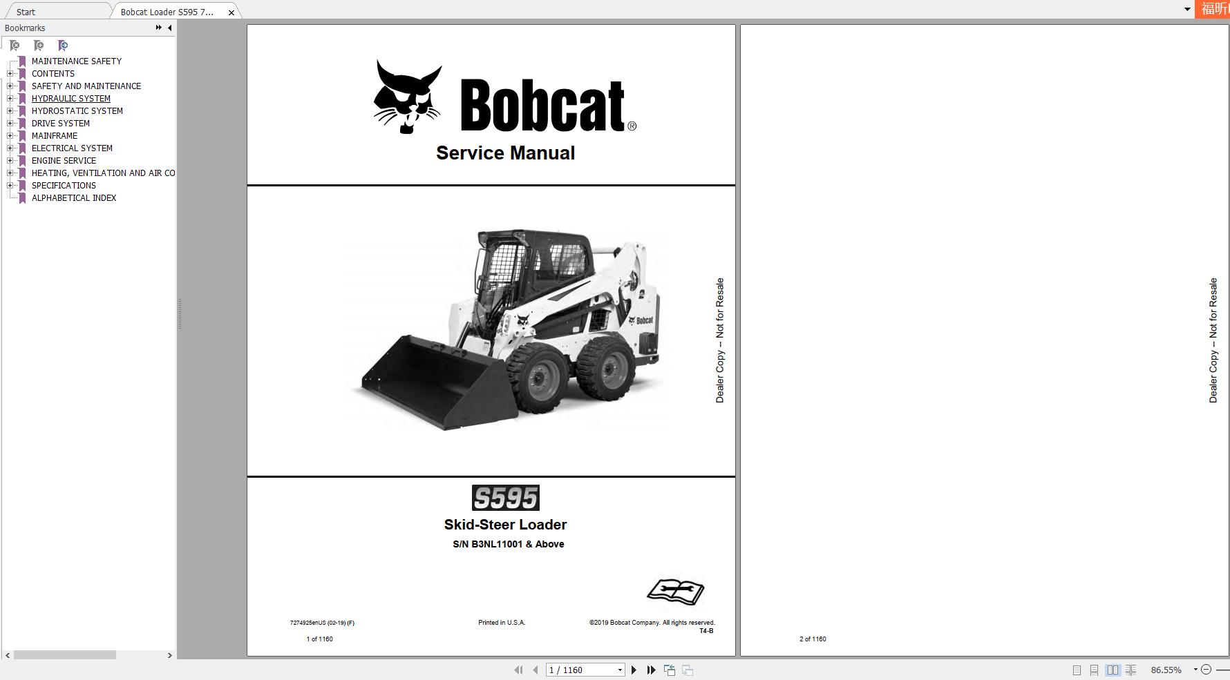 Bobcat Skid Steer Loader S595 Service Manual7274925 1
