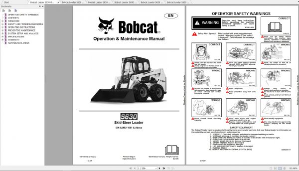 Bobcat Skid Steer Loader S630 Operaton Maintenance Manuals 2