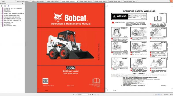 Bobcat Skid Steer Loader S650 Operaton Maintenance Manuals 1