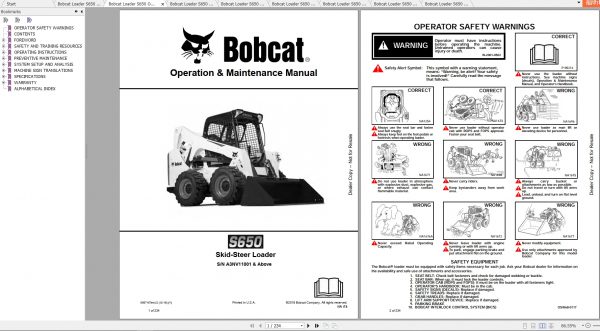 Bobcat Skid Steer Loader S650 Operaton Maintenance Manuals 2