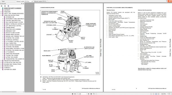 Bobcat Skid Steer Loader S70 Operaton Maintenance Manuals 3