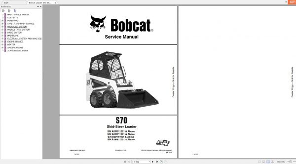 Bobcat Skid Steer Loader S70 Service Manual6986662 1
