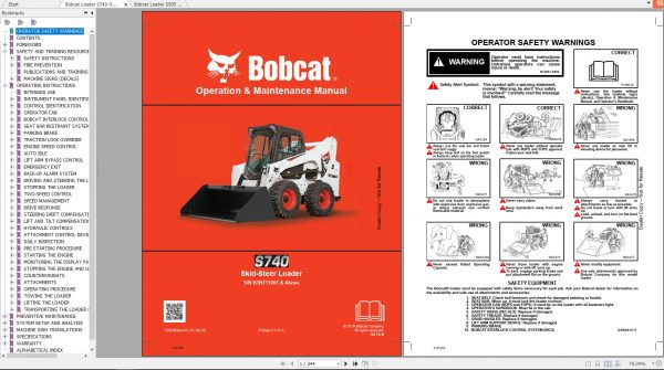 Bobcat Skid Steer Loader S740 S595 Operaton Maintenance Manuals 2