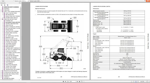 Bobcat Skid Steer Loader S740 S595 Operaton Maintenance Manuals 4
