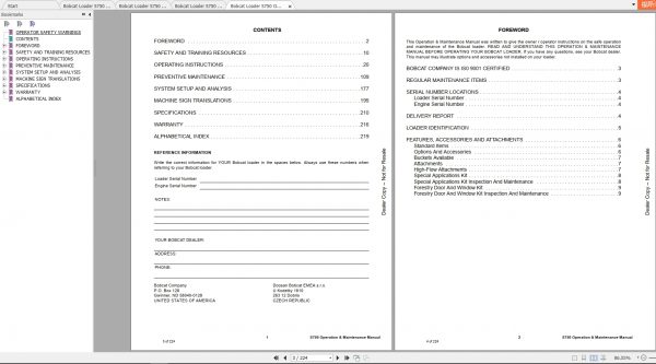 Bobcat Skid Steer Loader S750 Operaton Maintenance Manuals 3