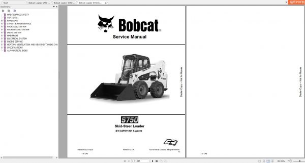 Bobcat Skid Steer Loader S750 Service Manuals 1
