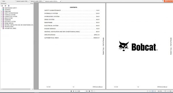 Bobcat Skid Steer Loader S750 Service Manuals 2