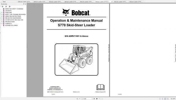 Bobcat Skid Steer Loader S770 Operaton Maintenance Manuals 2