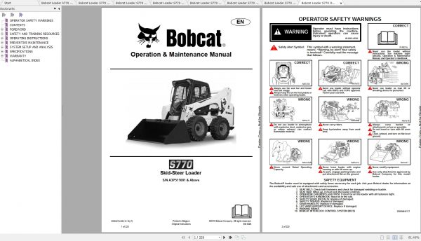 Bobcat Skid Steer Loader S770 Operaton Maintenance Manuals 3