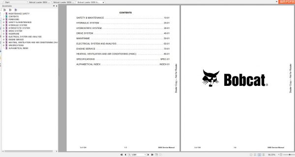 Bobcat Skid Steer Loader S850 Service Manuals 2