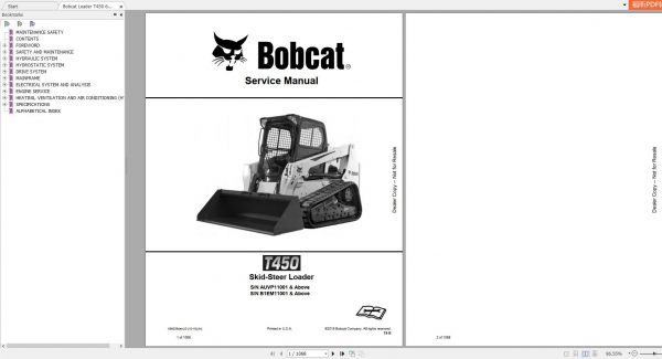 Bobcat Skid Steer Loader T450 Service Manual6990394 1
