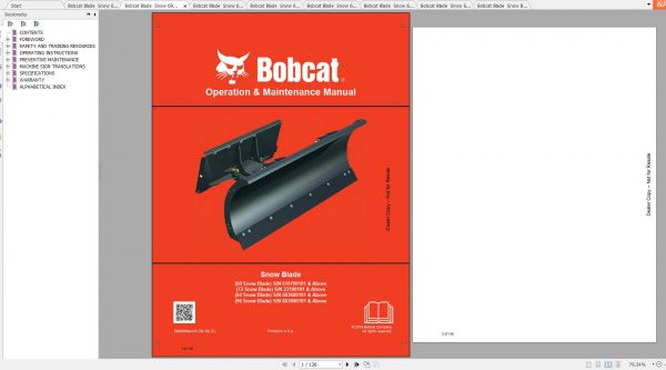 Bobcat Snow Blade Operation Maintenance Manuals 1