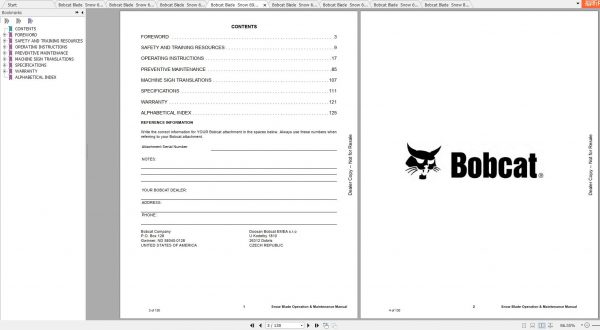 Bobcat Snow Blade Operation Maintenance Manuals 3