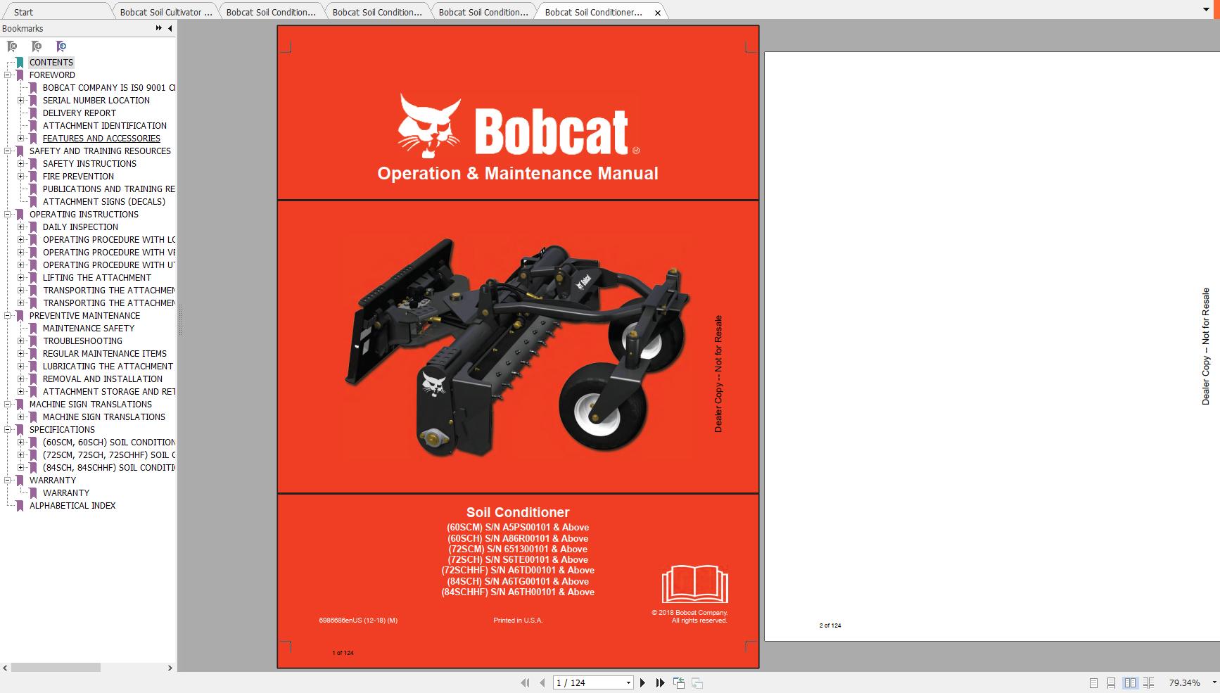 Bobcat Soil Conditioner Operation Maintenance Manuals 1