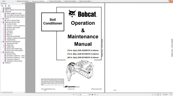 Bobcat Soil Conditioner Operation Maintenance Manuals 3
