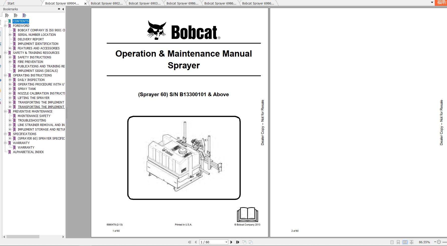 Bobcat Sprayer Operation Maintenance Manuals 1