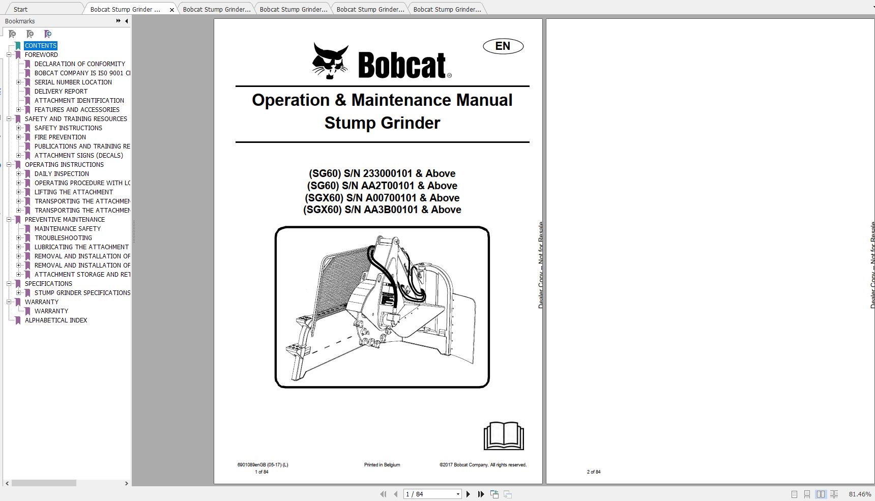 Bobcat Stump Grinder Operation Maintenance Manuals 1