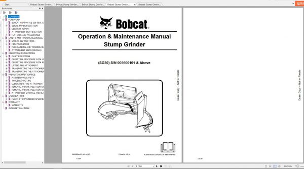 Bobcat Stump Grinder Operation Maintenance Manuals 2