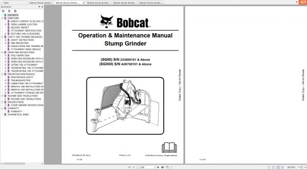 Bobcat Stump Grinder Operation Maintenance Manuals 3