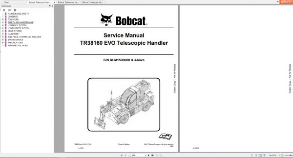 Bobcat Telescopic Handler EVO TR38160 Service Manuals 1