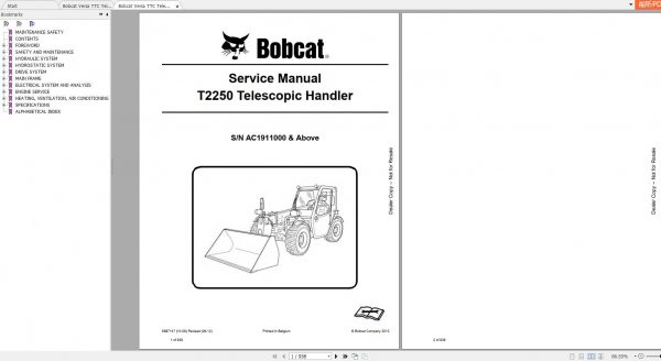 Bobcat Telescopic Handler T2250 Service Manual6989598 1