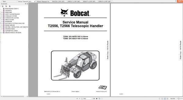 Bobcat Telescopic Handler T2556 T2566 Service Manuals 1