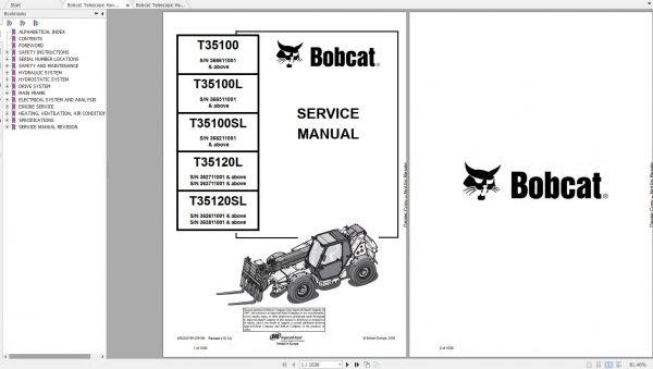 Bobcat Telescopic Handler T35100 T35120L Service Manuals 1